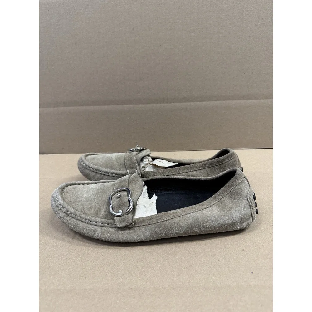 Gucci Sachalian Driving Loafers Sport Khaki Shoes size 38.5‎ Suede Leather